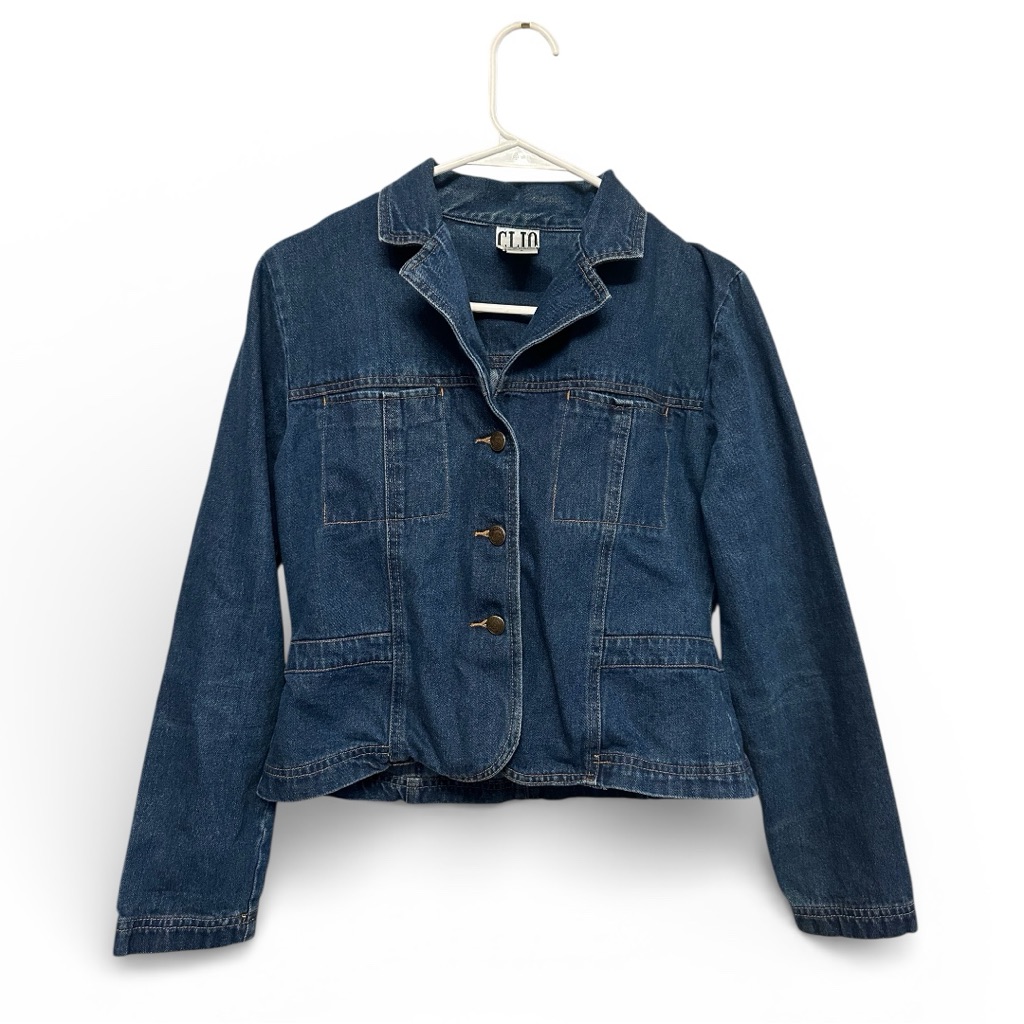Vintage Y2k Era Clio Deep Blue Cotton Denim Jacket Size 8